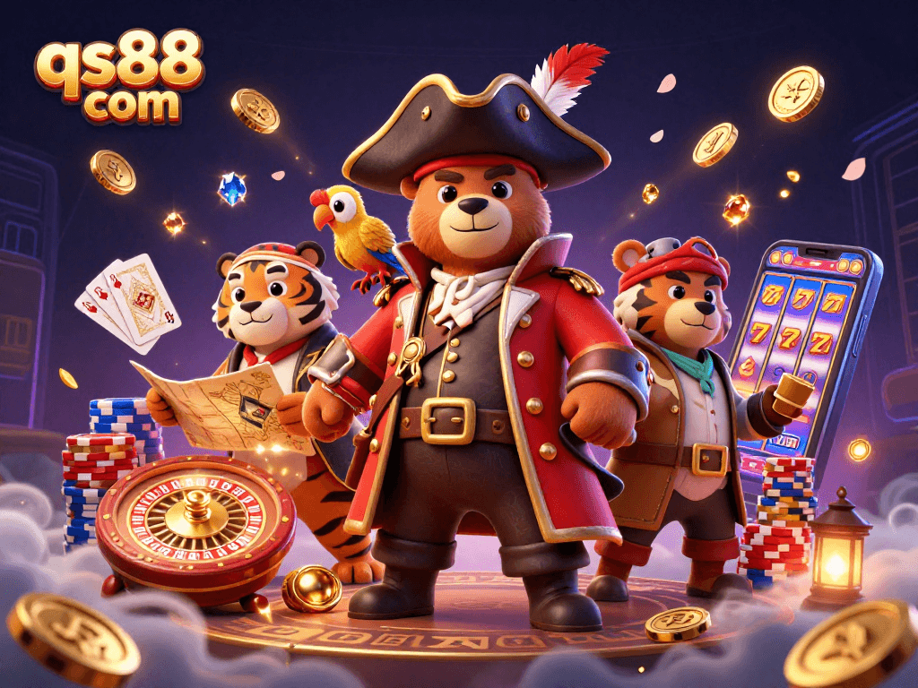 Spin the wheels at qs88 com and uncover treasures with a pirate bear and tiger!