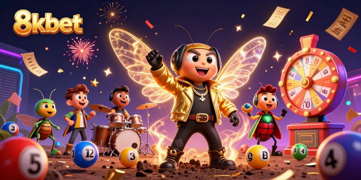 Bet on exciting games and jackpots at 8kbet with vibrant 3D casino celebration illustration.