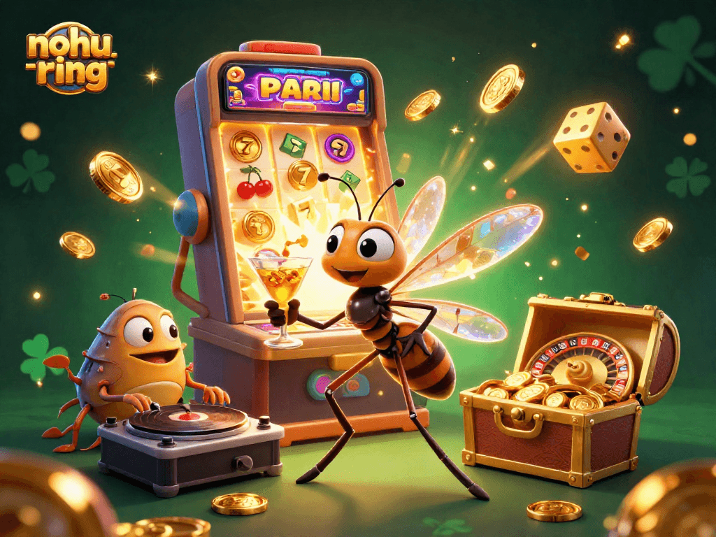Experience thrilling gameplay with nohu-ring as a casino mascot, starring in a vibrant jackpot scene.