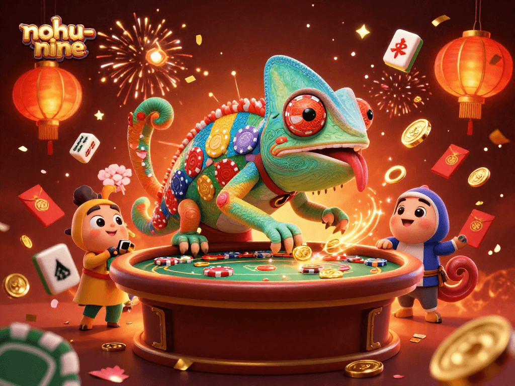 Experience the excitement of nohu-nine with vibrant gambling elements in a rich 3D casino scene.