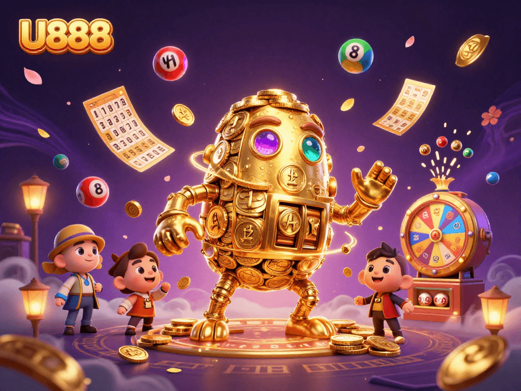 Engage in winning strategies with U888's dynamic gaming environment featuring a lively golden golem.
