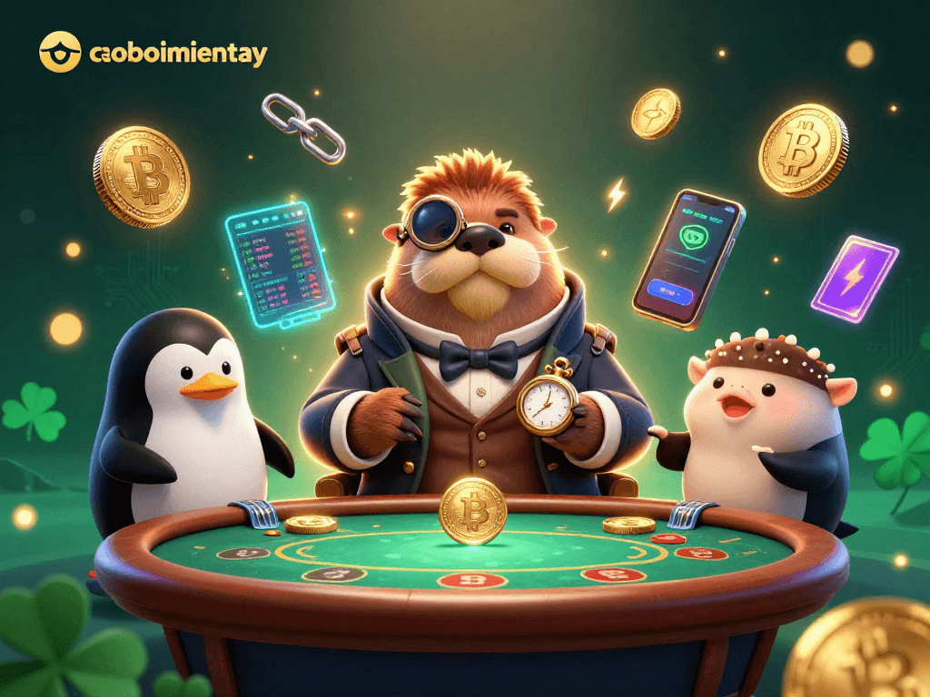 Play poker with caoboimientay characters in an underwater setting with crypto elements