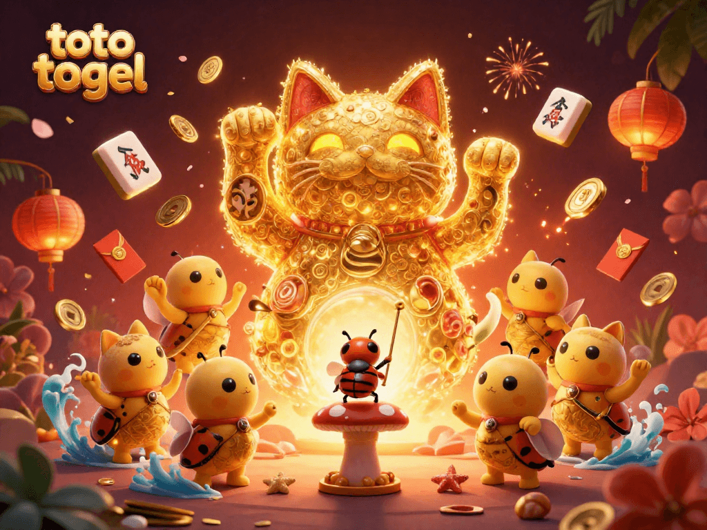 Toto togel captivates with a dynamic scene of lucky symbols and vibrant casino elements.
