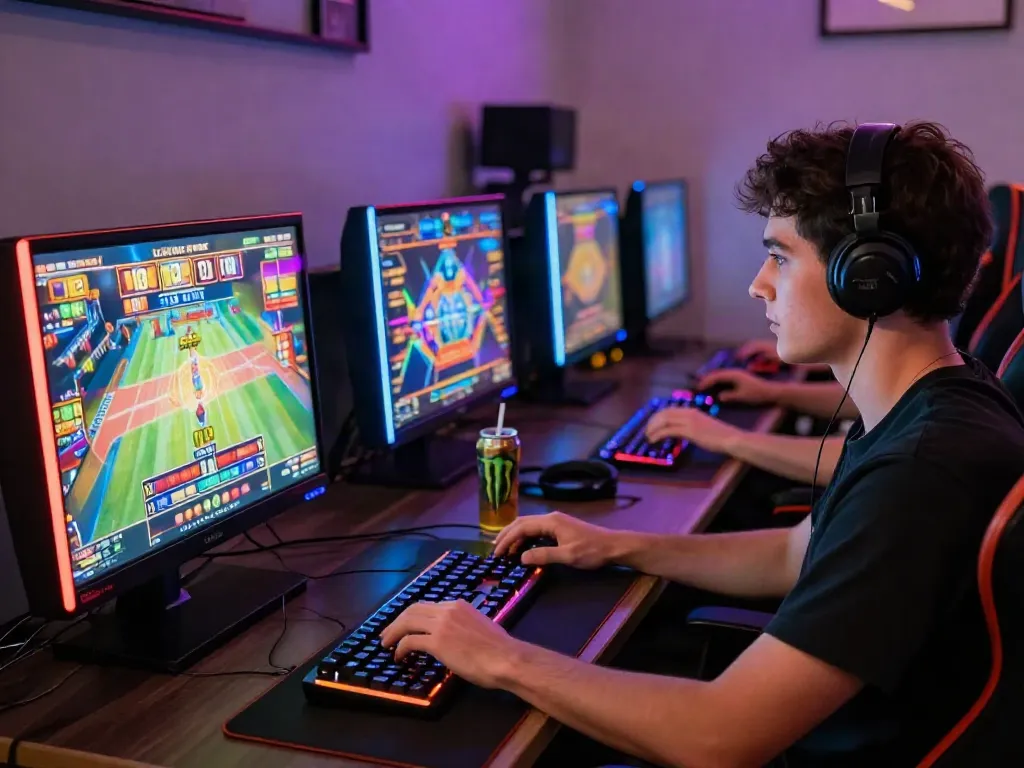 Player celebrating a win while playing luxury12 slot games on a modern gaming setup.