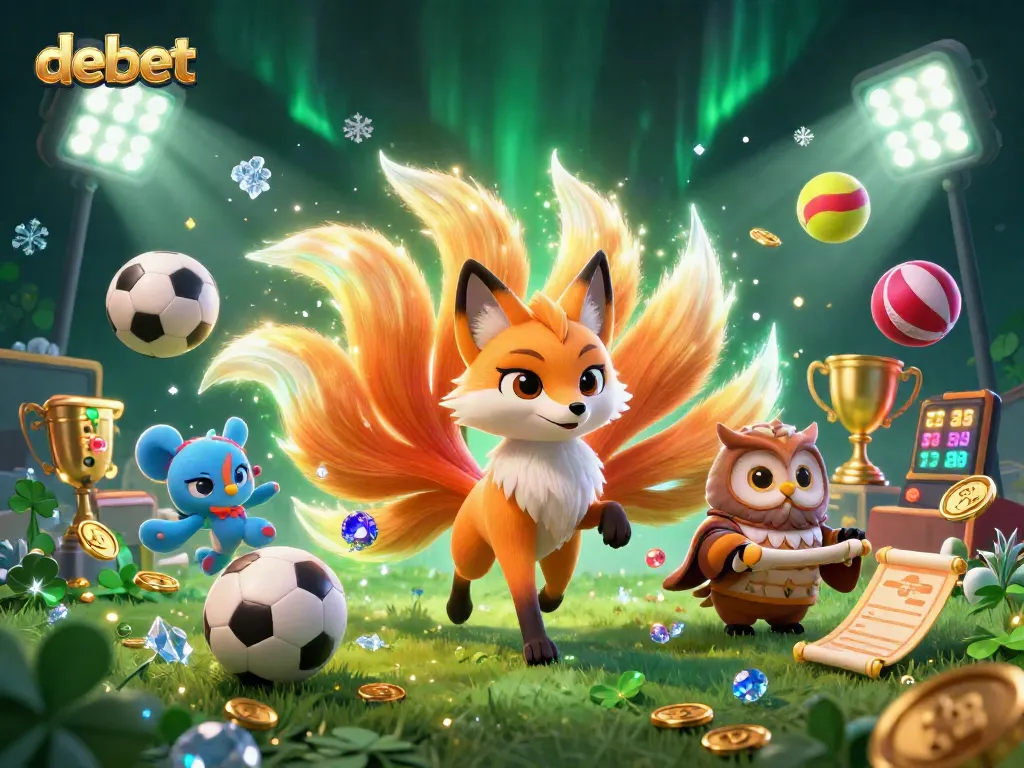 Bet on debet with a mystical nine-tailed fox spirit and wise owl under glowing lights.