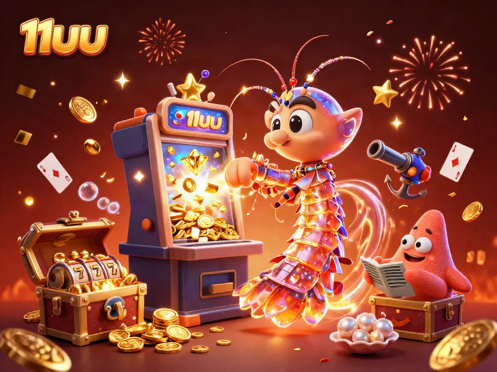 Experience thrilling gameplay with 11uu as a galactic mantis shrimp takes on a slot machine, bursting gems and coins.