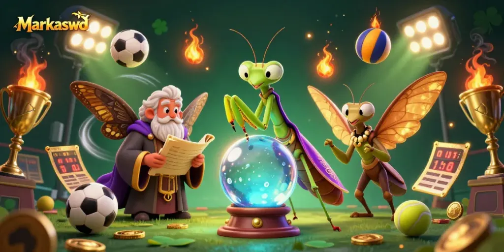 Bet on winning strategies with Markaswd in this vibrant casino scene featuring dynamic sports elements.