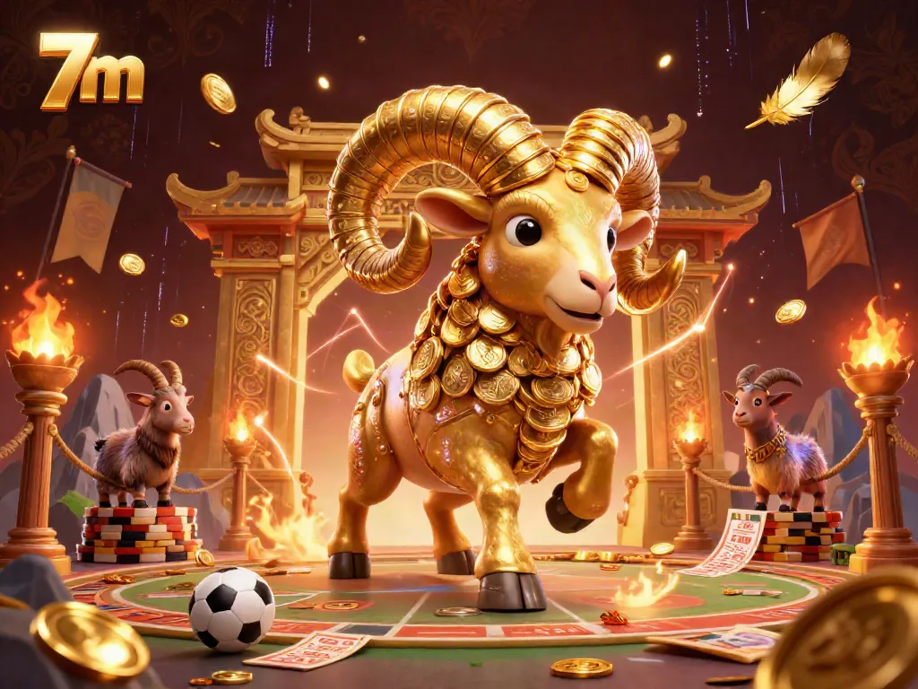 Experience the thrilling action of 7m sports betting with a golden ram charging in an exciting betting arena.