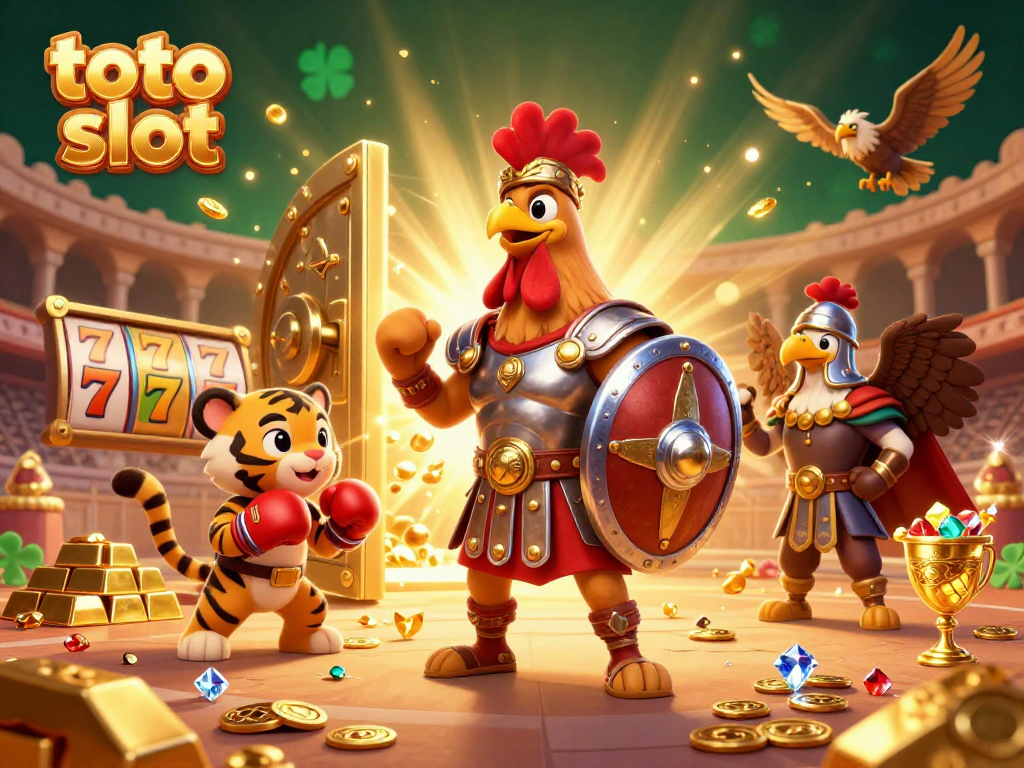 Toto slot illustration showcasing an engaging casino scene with characters, treasure elements, and vibrant gaming atmosphere.