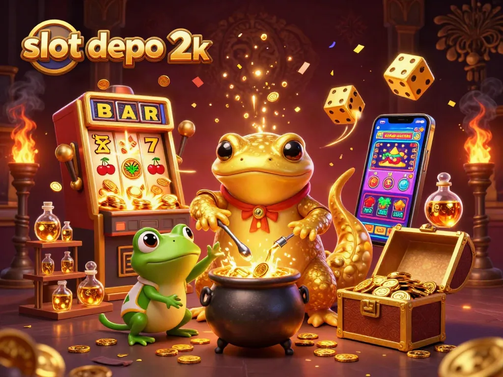 Enjoying the excitement of slot depo 2k with a golden salamander alchemist creating coins in an enchanting scene.