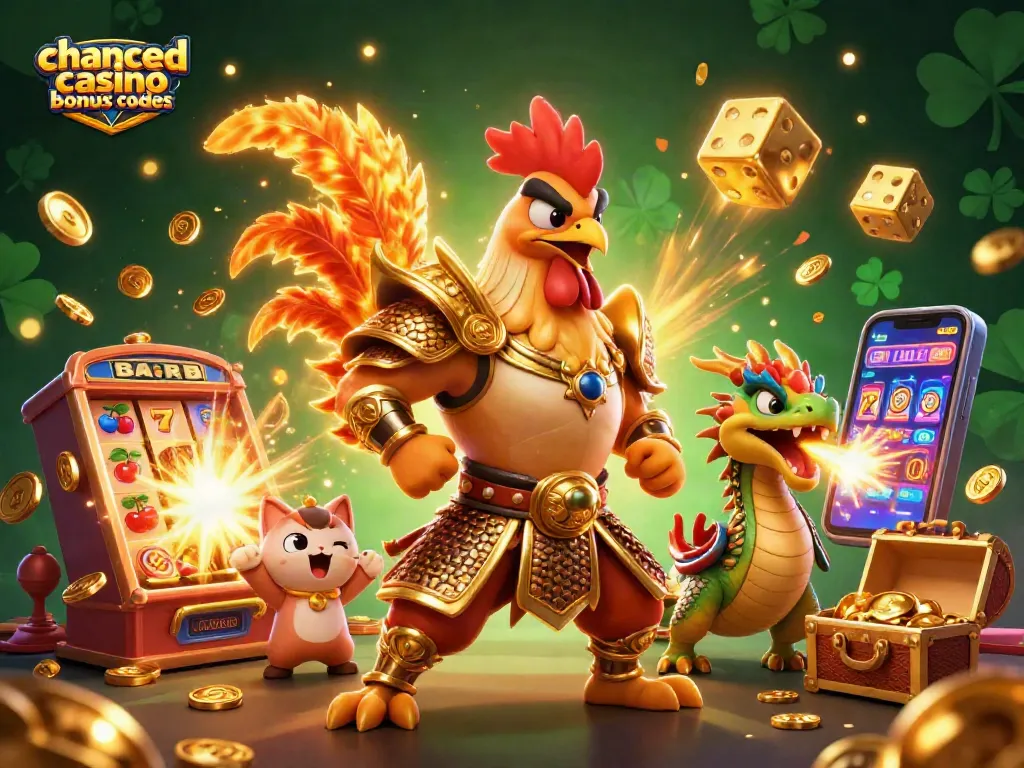 Win with chanced casino bonus codes in a vibrant 3D casino-themed illustration.