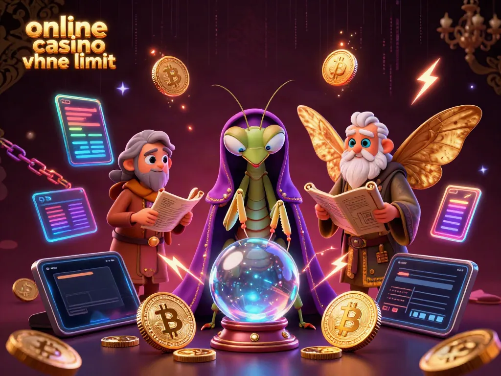 Experience the allure of online casino ohne limit with our mystical 3D illustration showcasing fortune tellers and digital currency.