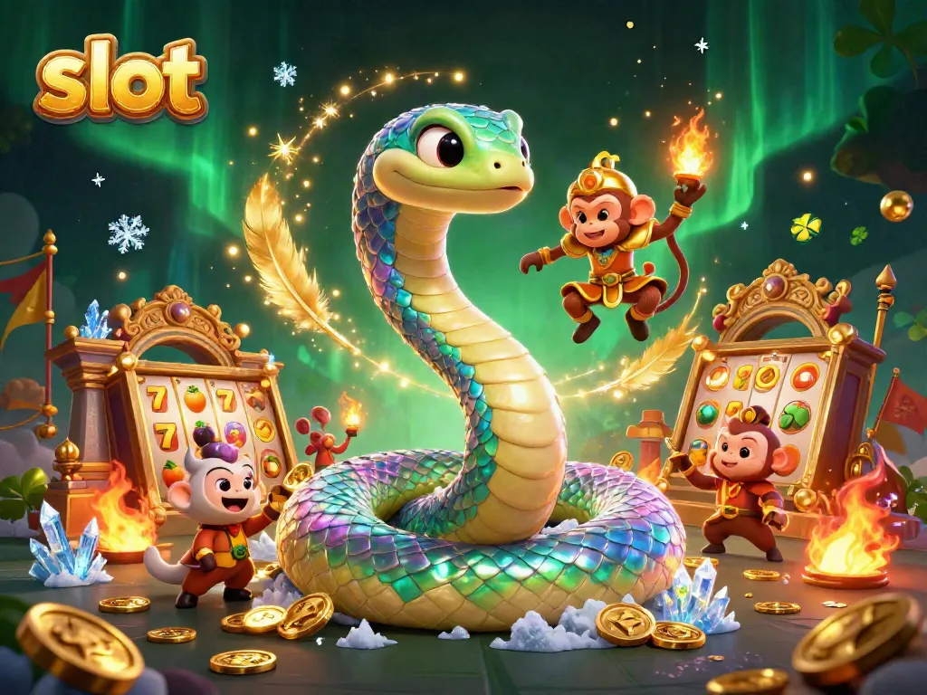 Engage with an enchanting slot adventure featuring a vibrant serpent and monkey king.
