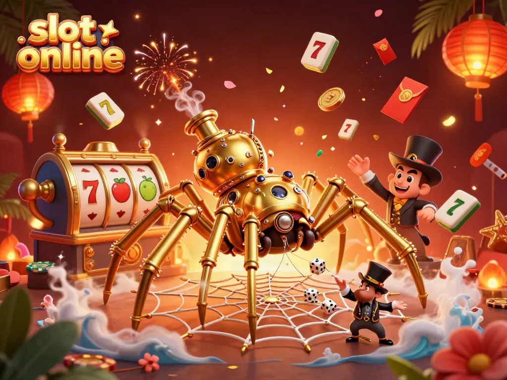 Experience the thrill of slot online with a unique steampunk-themed illustration showcasing vibrant casino elements.