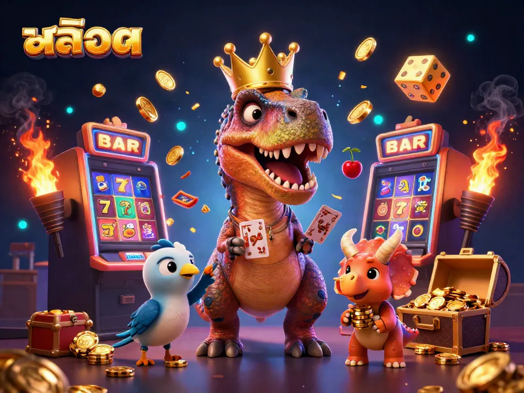 Discover exciting สล็อต gameplay with animated characters and vibrant gaming elements in a colorful casino atmosphere.