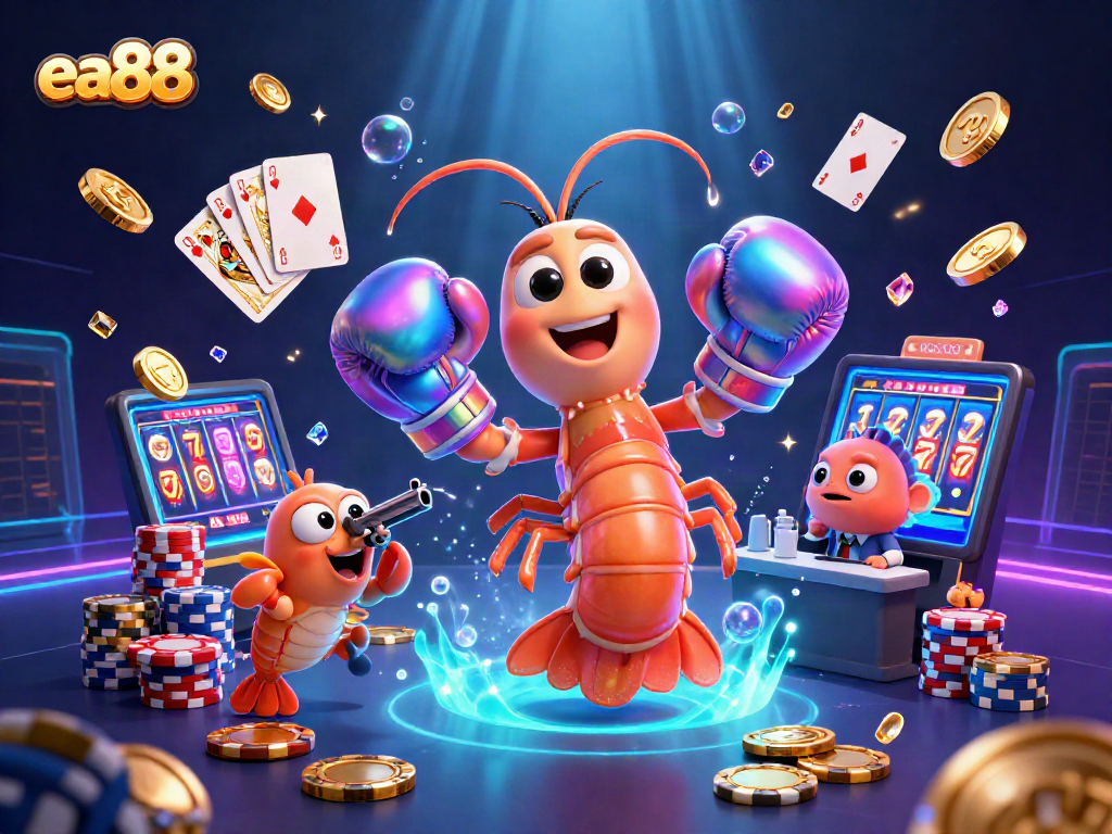 Experience thrilling wins at ea88 with energetic casino action featuring shrimp fighters and vibrant game elements.