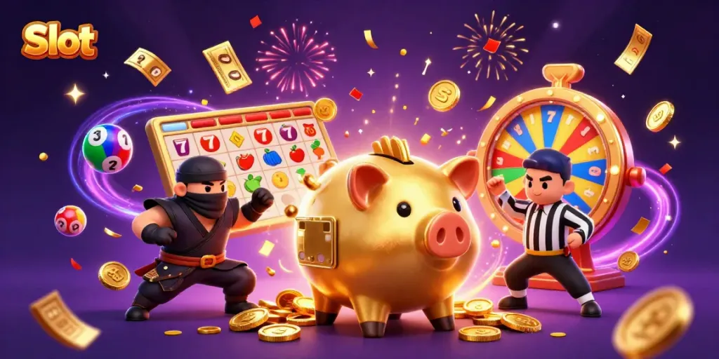 Spin slot reels with vibrant characters and dynamic elements celebrating winnings