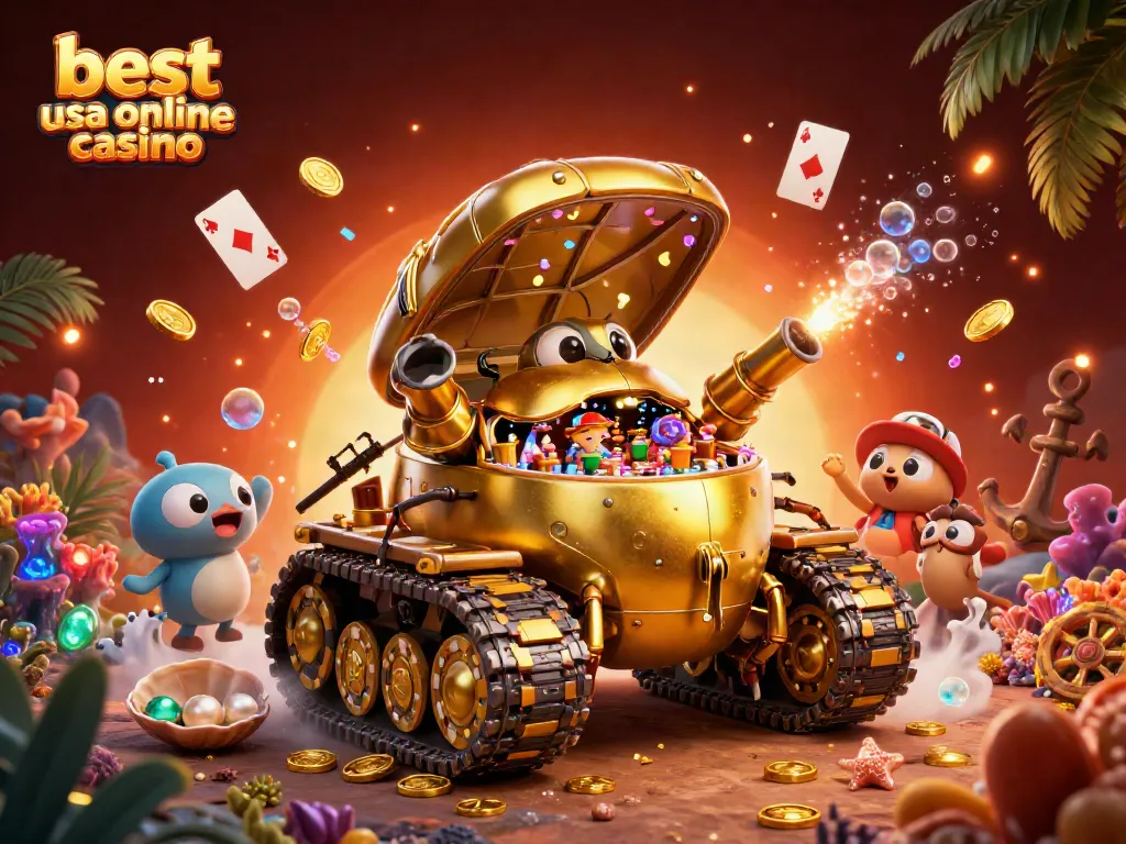 Experience the excitement of the best USA online casino with a vibrant 3D casino tank filled with games.
