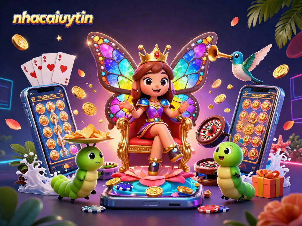 Experience thrilling gaming with nhacaiuytin's lively 3D butterfly queen and exciting casino elements.