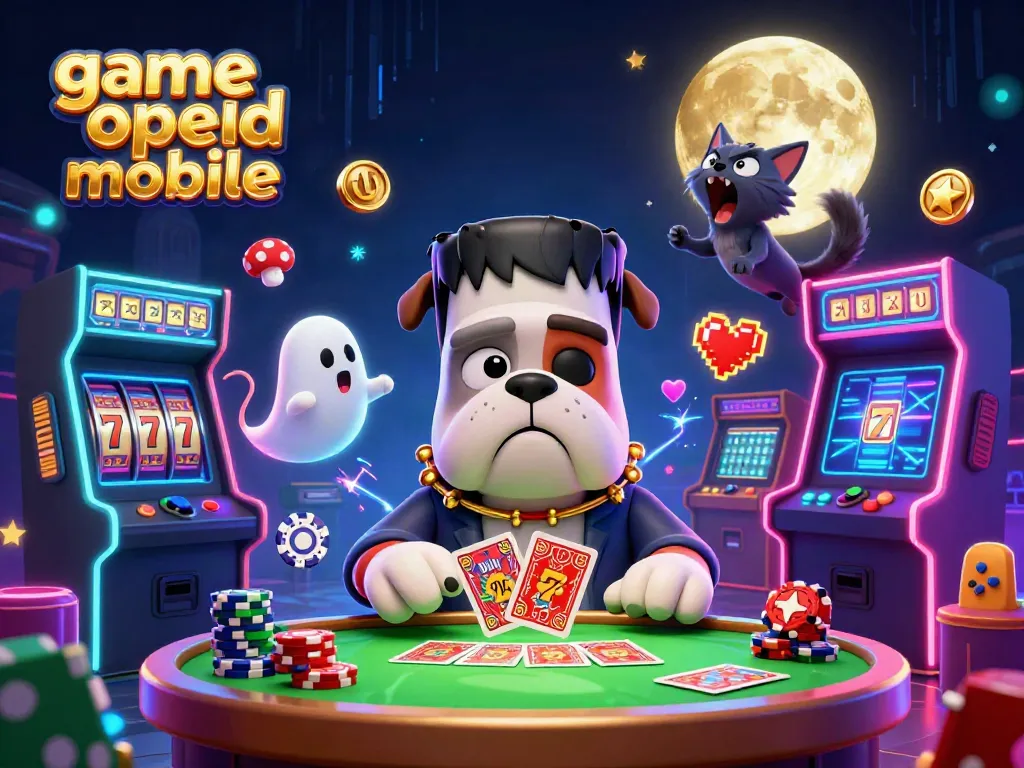 Permainan game open world mobile dengan karakter kasino yang berinteraksi di meja yang eerie.