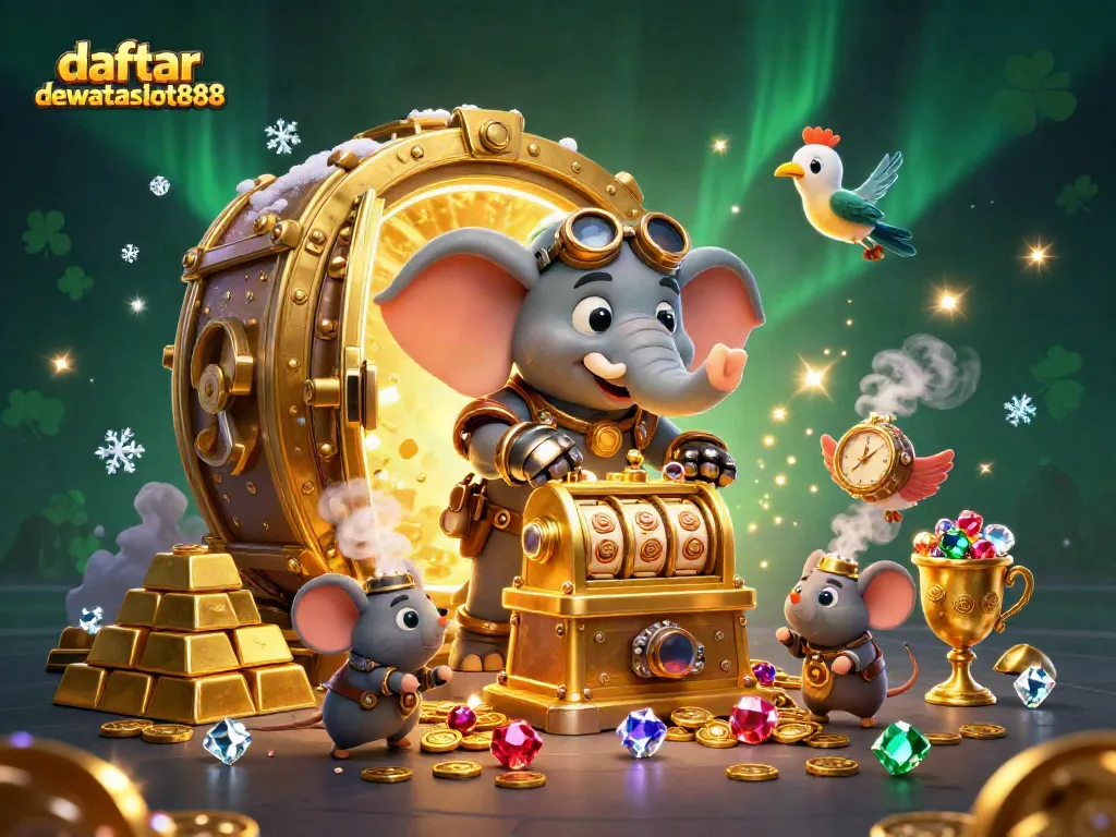 Mengoptimalkan pendaftaran daftar dewataslot888 dengan ilustrasi steampunk dan mesin slot yang menarik.