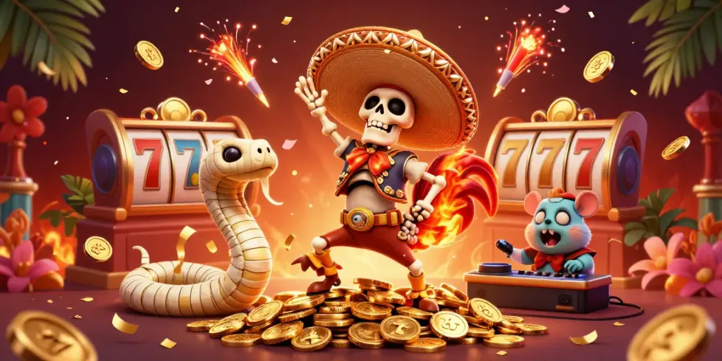 Puncaktoto menyajikan ilustrasi judi yang hidup dengan karakter unik seperti ayam mariachi dan mumi ular.