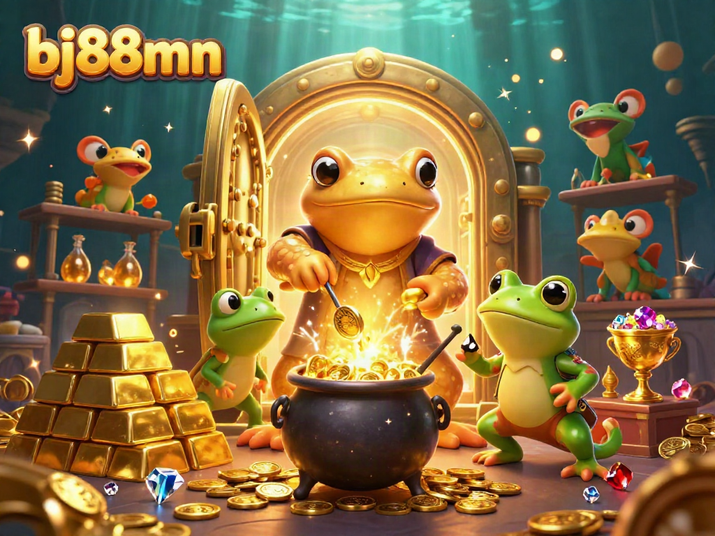Experience the magic of bj88mn with a golden salamander alchemist creating wealth in a vibrant casino scene.