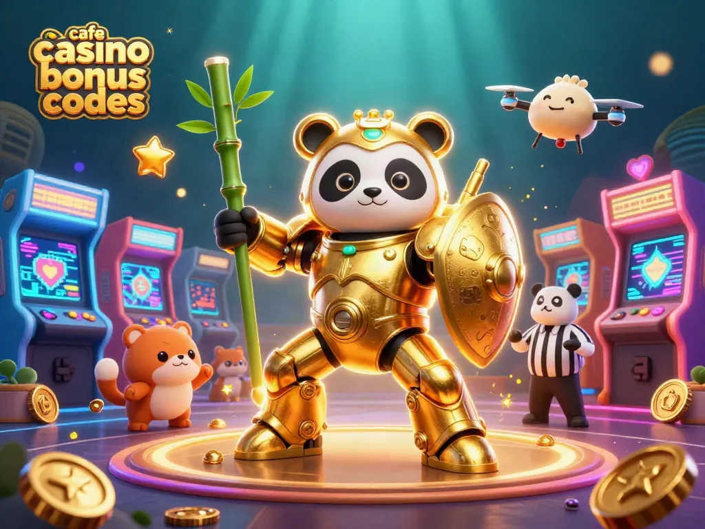 Engage with cafe casino bonus codes through a vibrant 3D scene featuring dynamic casino elements and characters.