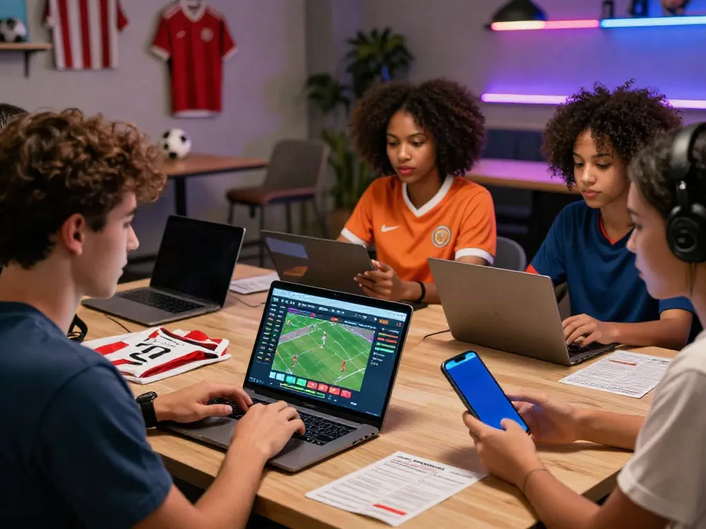 WWBOLA betting scene with users analyzing statistics on laptops and phones.
