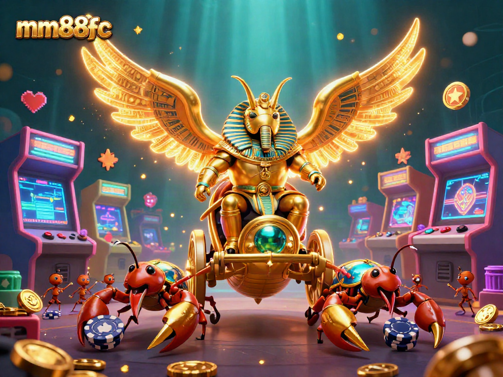 Engage with thrilling mm88fc casino action featuring gold scarab beetle and vibrant game elements.