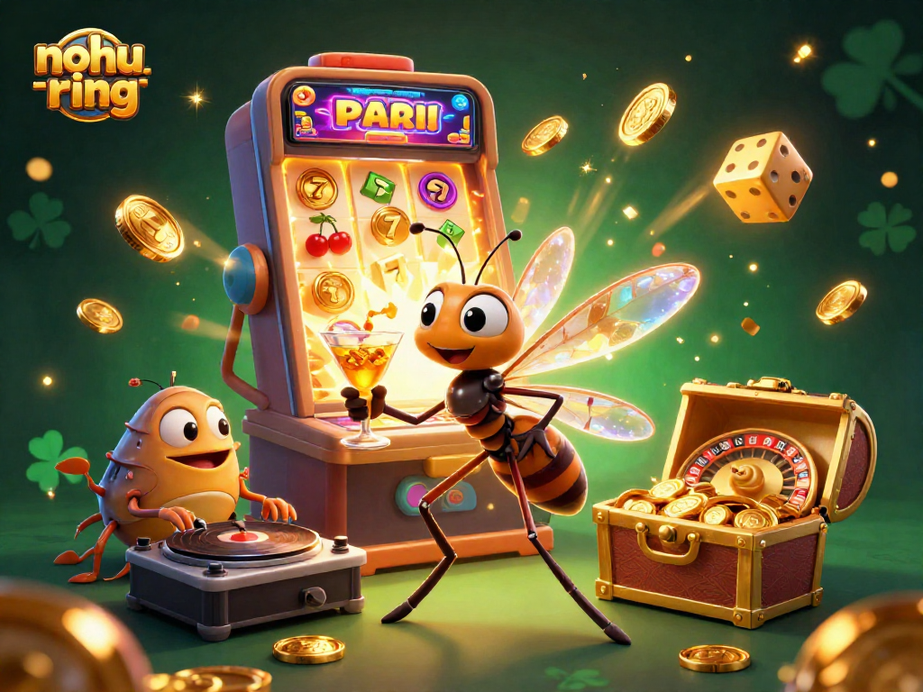 Experience thrilling gameplay with nohu-ring as a casino mascot, starring in a vibrant jackpot scene.