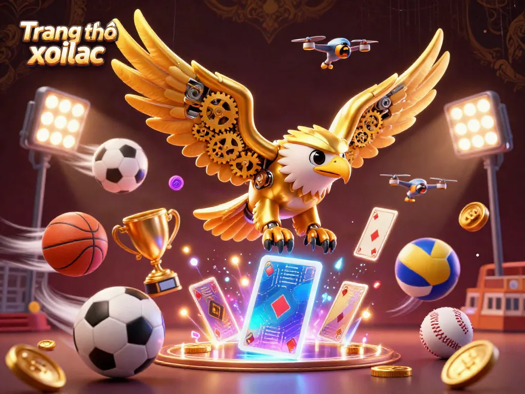 Experience the thrilling action of sports betting with Trang chủ xoilac's vibrant 3D illustration featuring sports elements and betting slips.