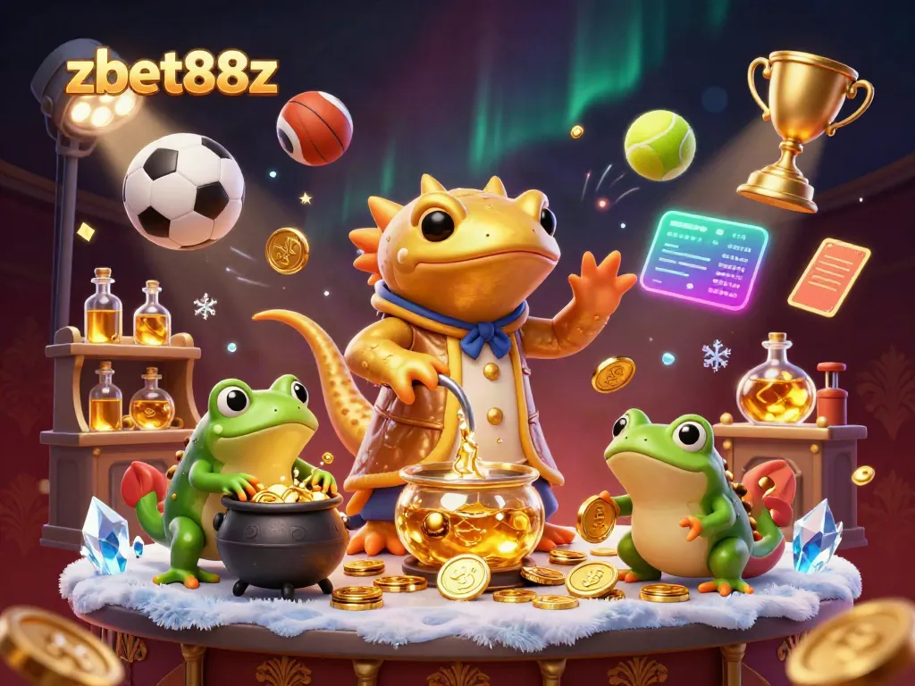 Experience the magic of zbet88z with a golden salamander alchemist amidst sports elements and casino rewards.