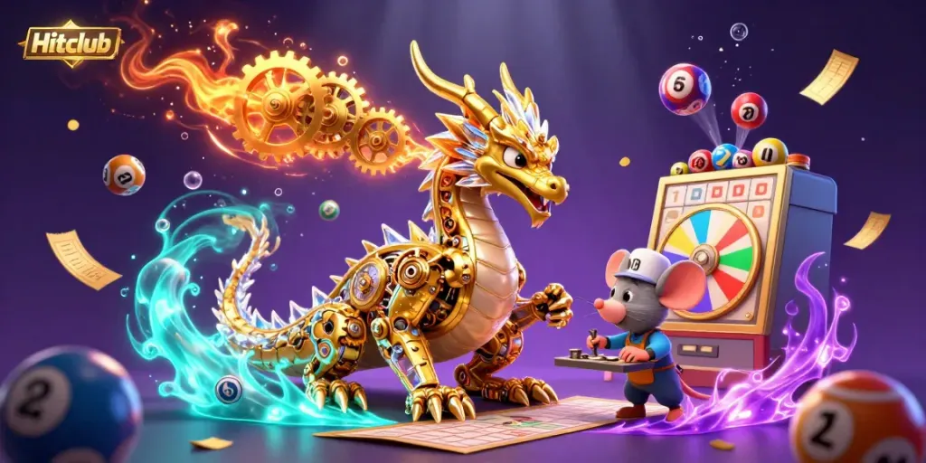 Experience the thrill of Hitclub with vibrant games and a dynamic scene featuring a golden dragon.