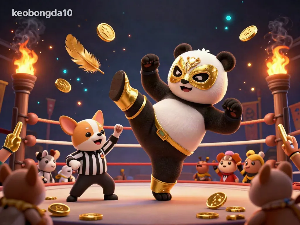 Experience thrilling action with the keobongda10 panda wrestler amidst vibrant sports betting elements.