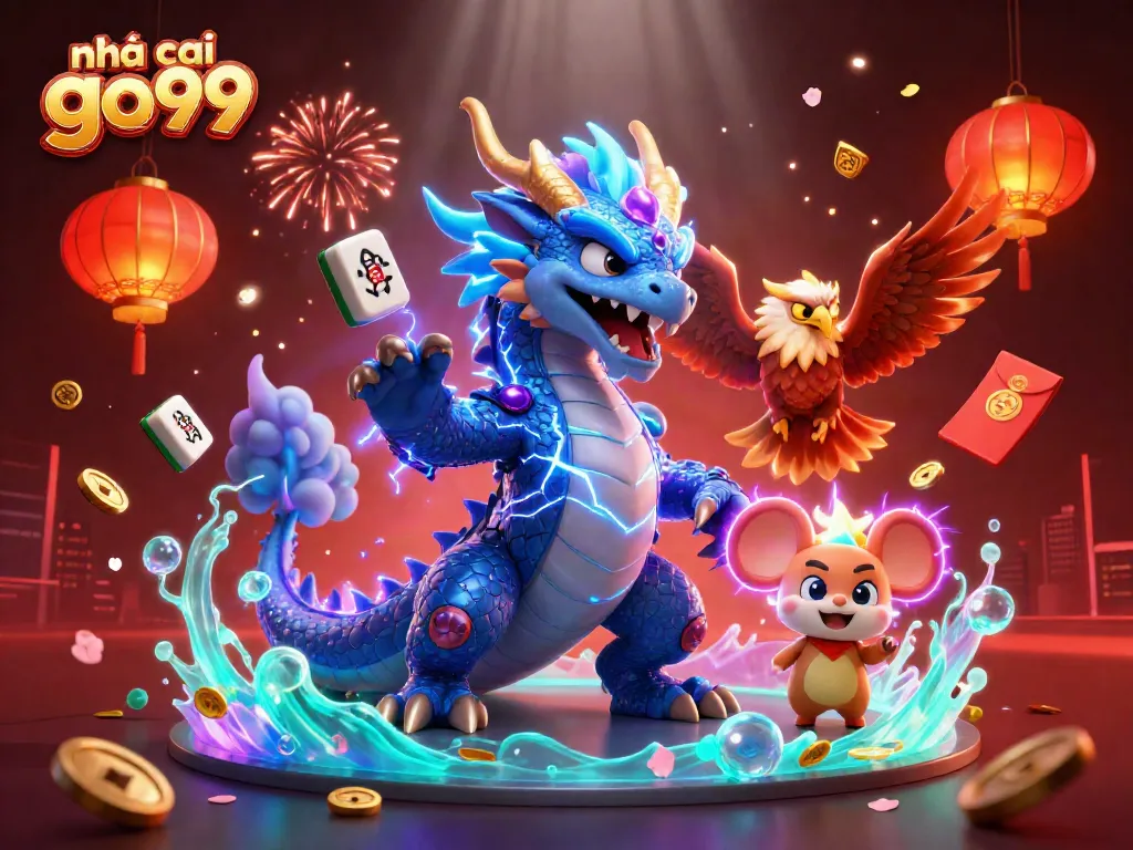 Engage with the nhà cái go99 through a dynamic illustration showcasing thrilling gaming elements and vibrant characters.