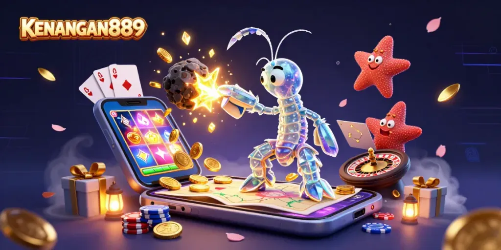Experience the excitement of KENANGAN889 with vibrant casino-themed elements and interactions in an ultra-detailed 3D scene.