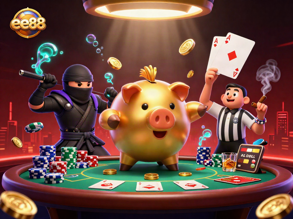 Engage in thrilling gameplay with ee88's dynamic casino scene featuring colorful characters and elements.