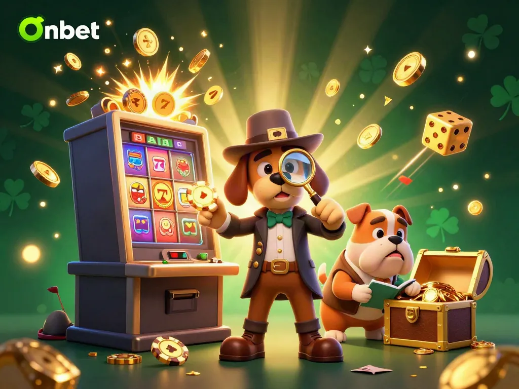 Immerse in Onbet's thrilling universe of slots and gaming with a detective and his bulldog companion.