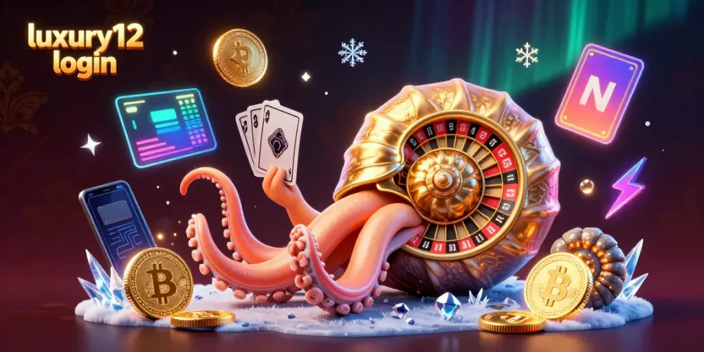 Experience the luxury12 login scene with vibrant gaming elements and glowing characters holding cards.
