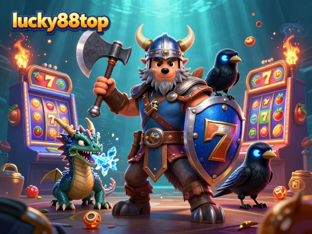 Play exciting slots with lucky88top's vibrant characters and golden jackpot symbols in an action-packed scene.