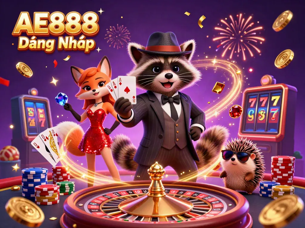 Experience the thrill of AE888 Đăng Nhập with vibrant 3D casino characters and dynamic gaming elements.