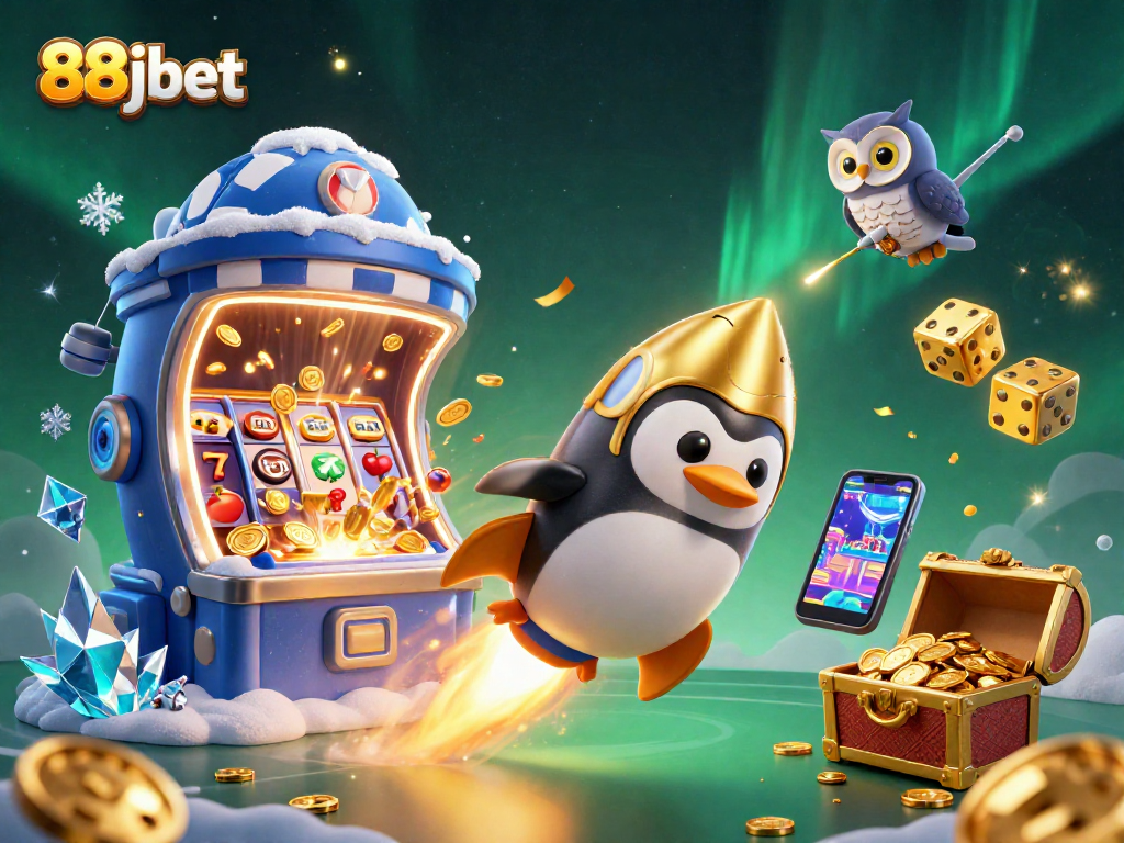 Engage in thrilling casino adventures with 88jbet and the golden penguin amidst a vibrant cosmic jackpot.