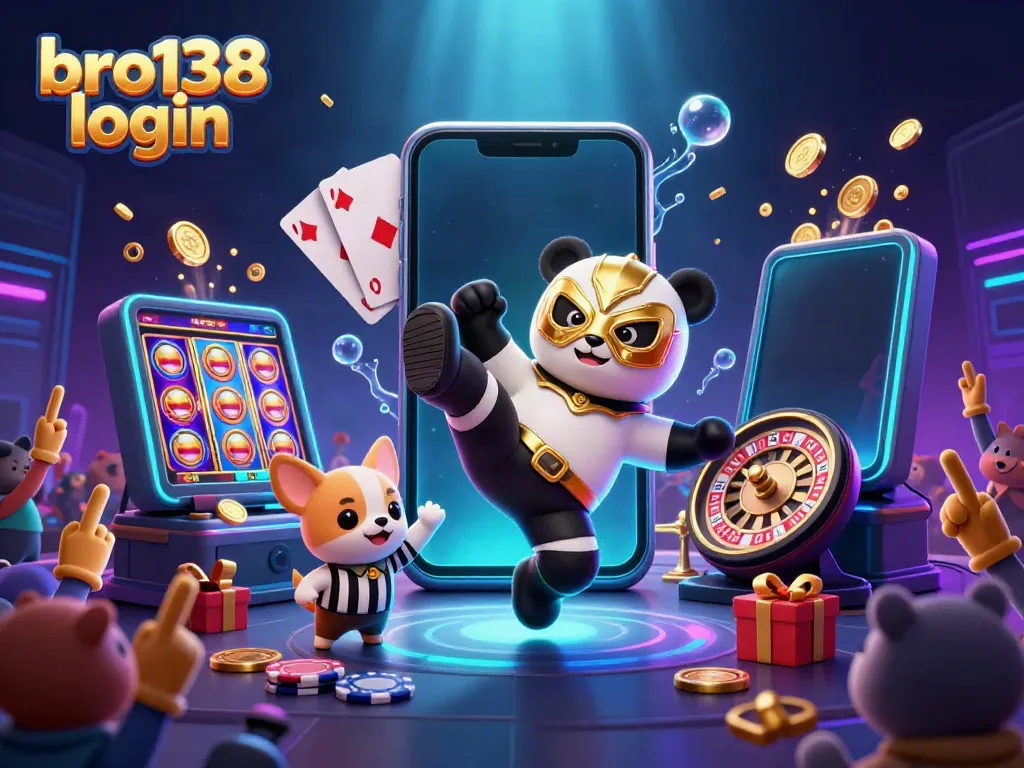 Engage with bro138 login for exciting online gaming adventures in a vibrant 3D scene featuring animated characters.