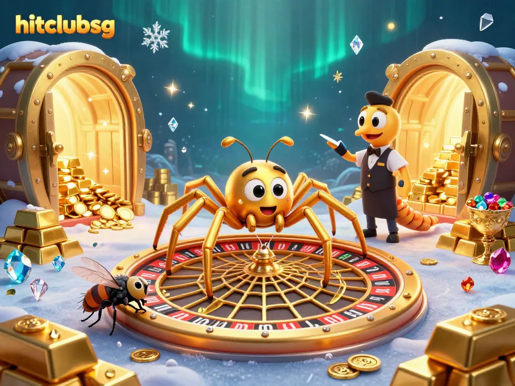 Experience the thrill of hitclubsg as the golden spider spins its roulette web, creating an engaging gaming scene.