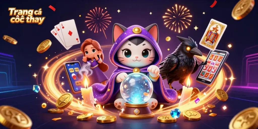 Experience thrilling Trang cá cược thể thao with fortune teller cat and mystical elements at an online casino.