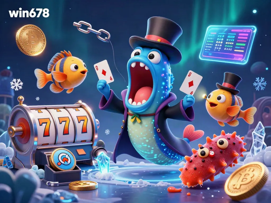 Experience thrilling card magic with win678's vibrant underwater illustration featuring unique characters and casino elements.