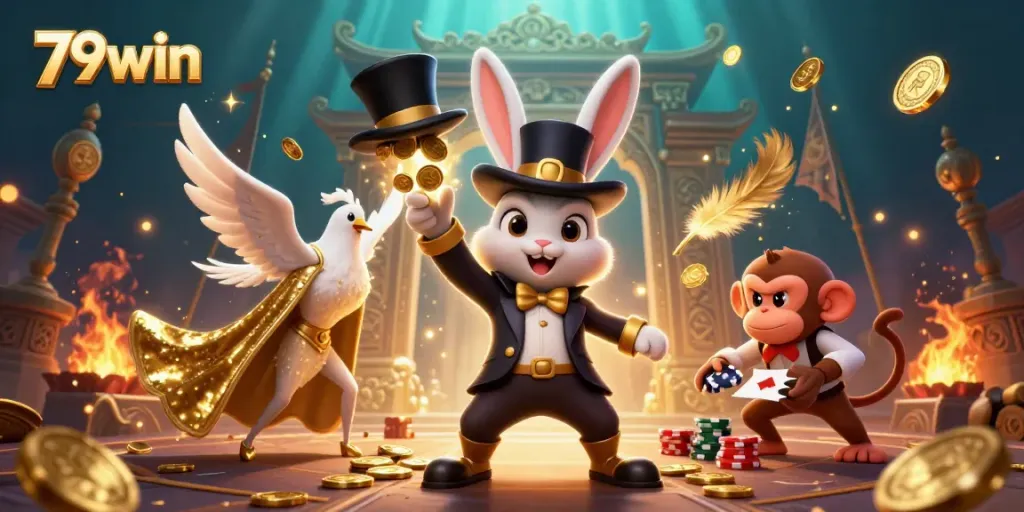 Experience thrilling gaming action as 79win introduces enchanting characters in a captivating casino scene.