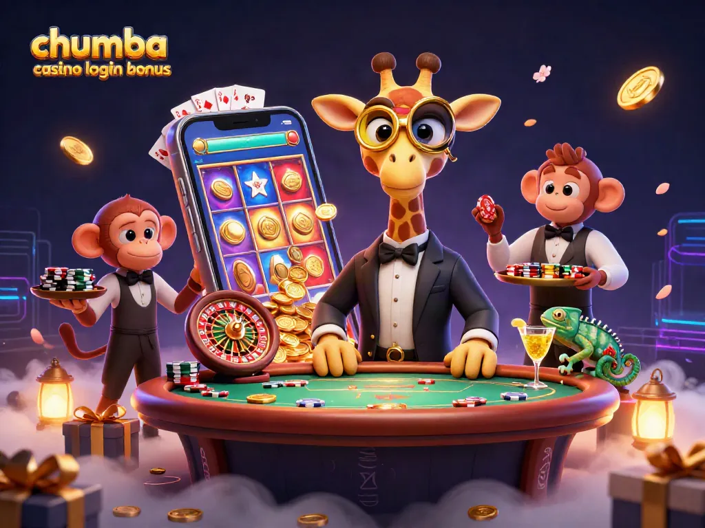 Engage in exciting gameplay with the Chumba Casino login bonus featuring colorful slots, poker, and gambling elements.