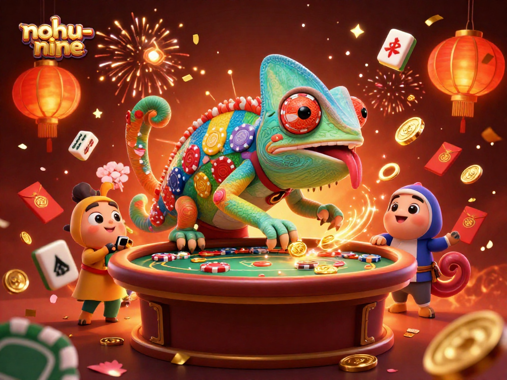 Experience the excitement of nohu-nine with vibrant gambling elements in a rich 3D casino scene.